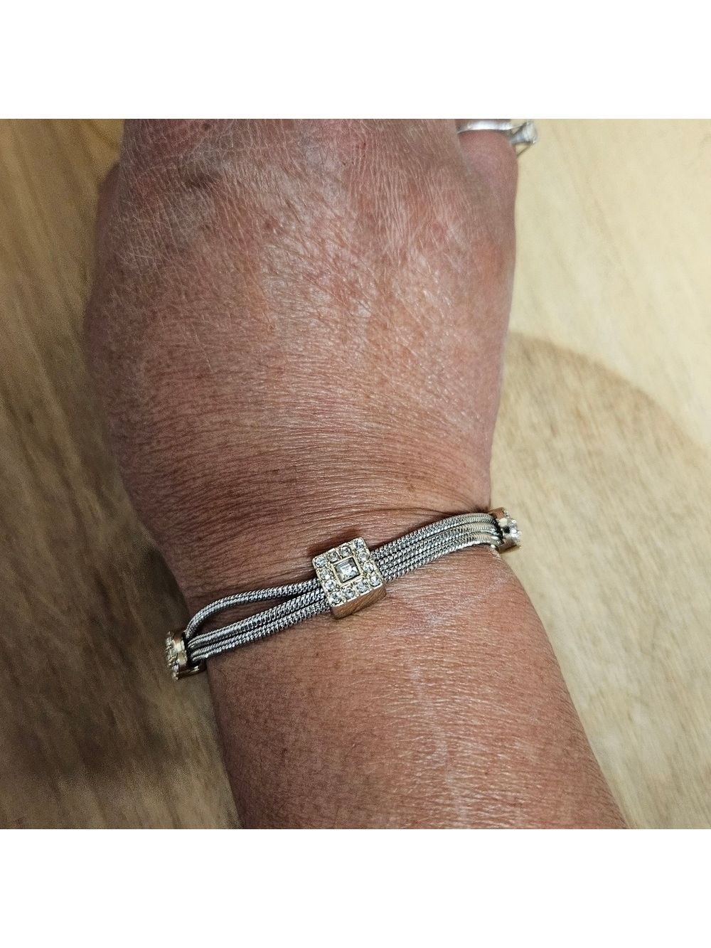 Vintage Dillard's Liquid 3-Strand Silver-tone & Rhinestone Statement Bracelet